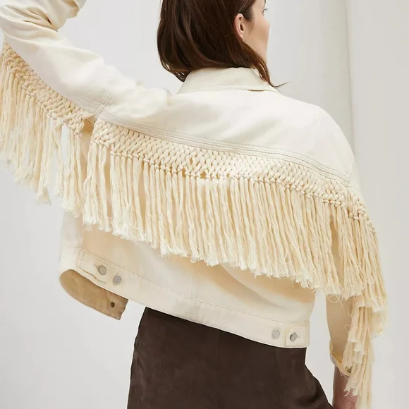 BLANKNYC Sacha Fringed Denim Jacket XS NWT Anthropologie Exclusive Boho Western - Picture 1 of 16
